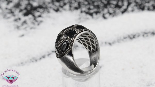 Breiter 925 Silber Ring mit schwarzen Zirkonia von TCM, Größe 57
