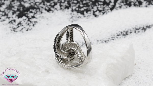 Großer Ring mit schwarzen & weißen Zirkonia, Gr. 68