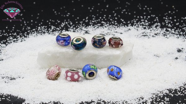 8x versilberte Beads / Charms, Murano Glas Stil