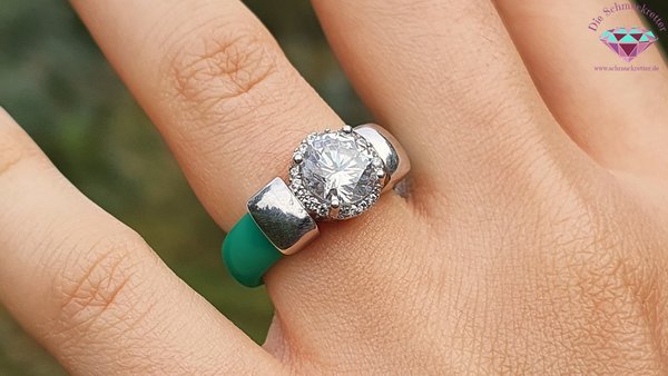 925 Silber Ring mit Zirkonia & grünem Silikon, Gr. 52