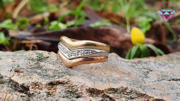 585 Gold Ring mit 0,025ct Diamanten, tricolor, Gr. 55